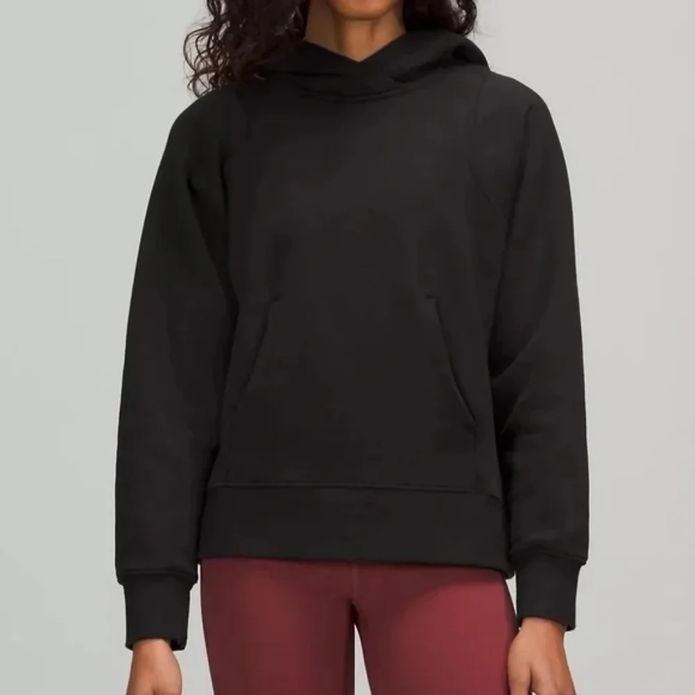 Lululemon Loungeful Hoodie‎ Sweatshirt Sz 6 Black Front Pocket Layer Warm Active